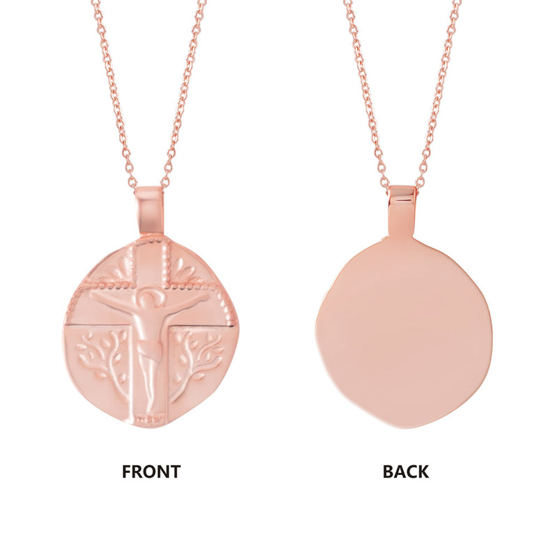 Engravable Zodiac Medallion With Cross Necklace