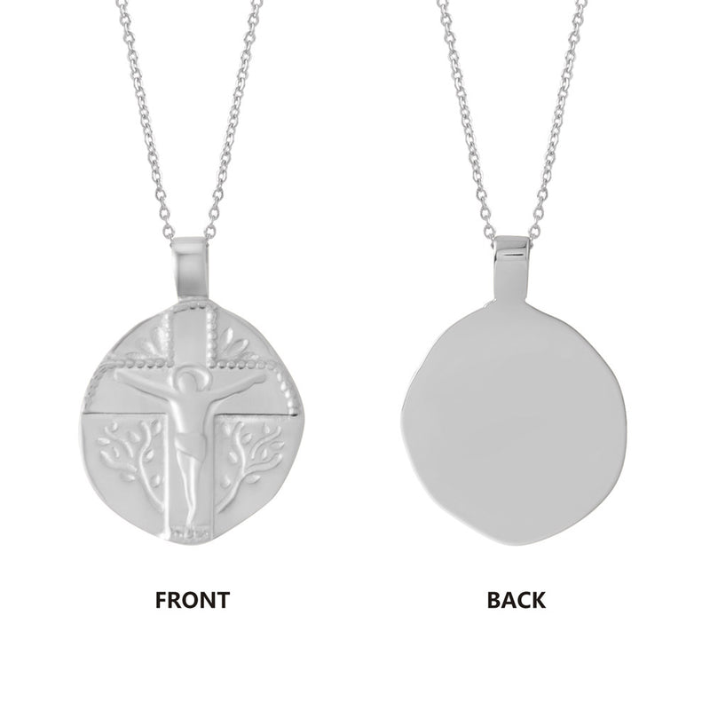 Engravable Zodiac Medallion With Cross Necklace