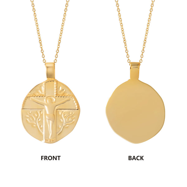 Engravable Zodiac Medallion With Cross Necklace