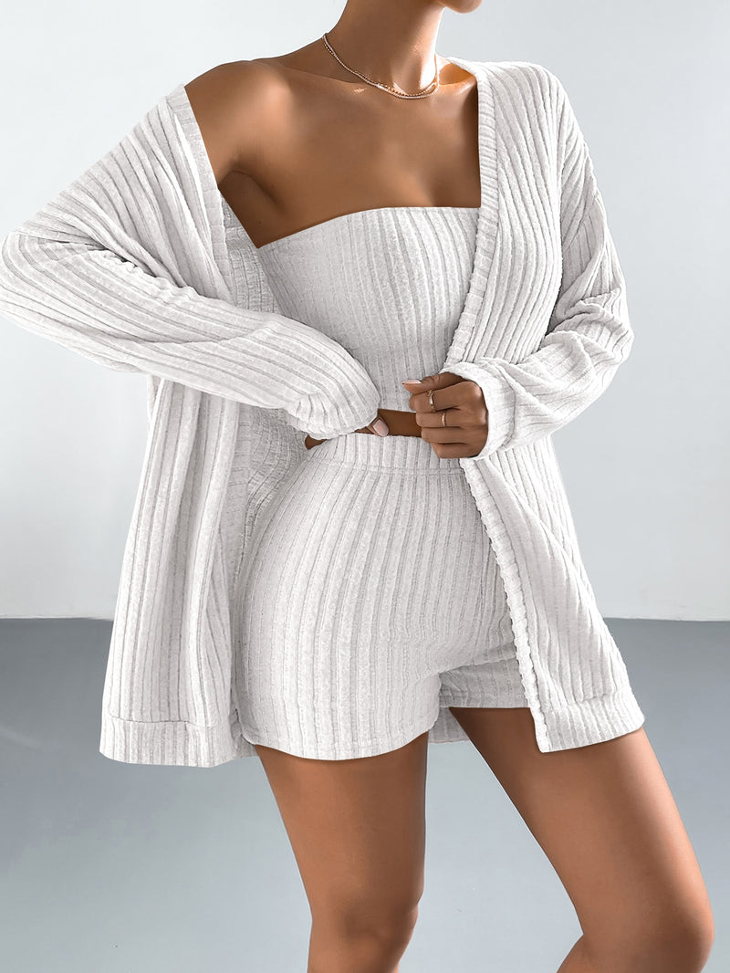 EZwear Drop Shoulder Open Front Coat Tube Top Shorts