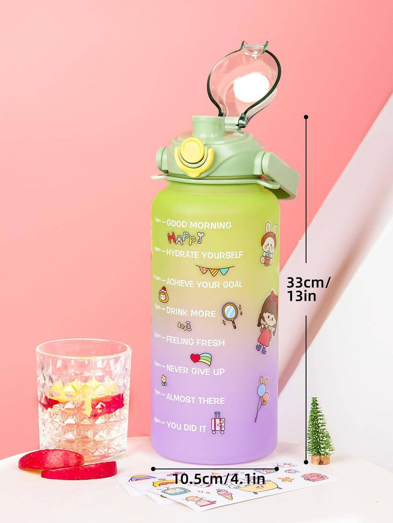 1pc 67 63oz 2L Large Capacity Gradient Color Plastic Straw Sports Fitness Water Cup Outdoor Portable Water Bottle Straw Cup
