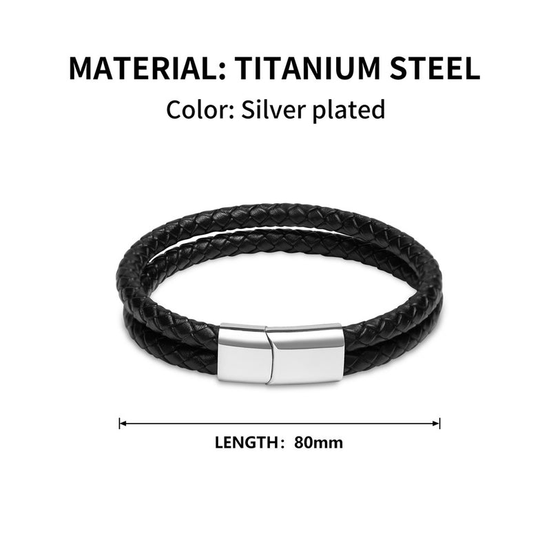 Engravable Sterling Silver Rectangle Black Leather Bracelet