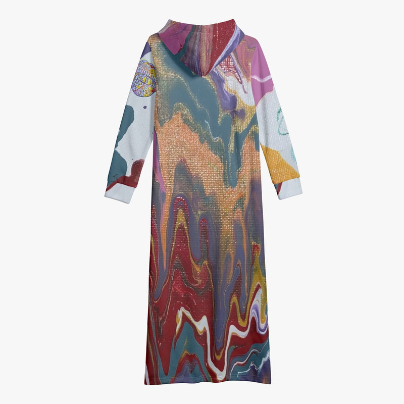 283. Art Drippy Canvas Long Type Women Hoodie Dress