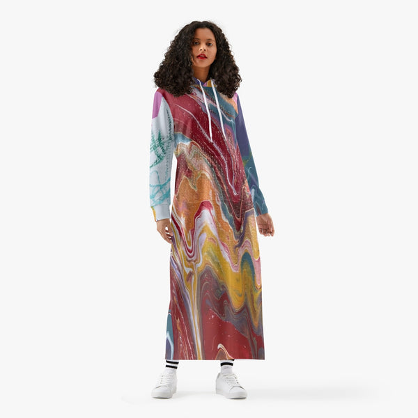 283. Art Drippy Canvas Long Type Women Hoodie Dress
