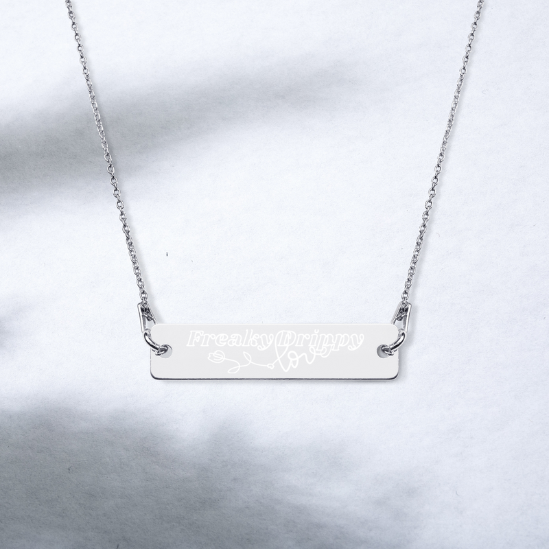 Freaky Drippy Love Engraved Silver Bar Chain Necklace